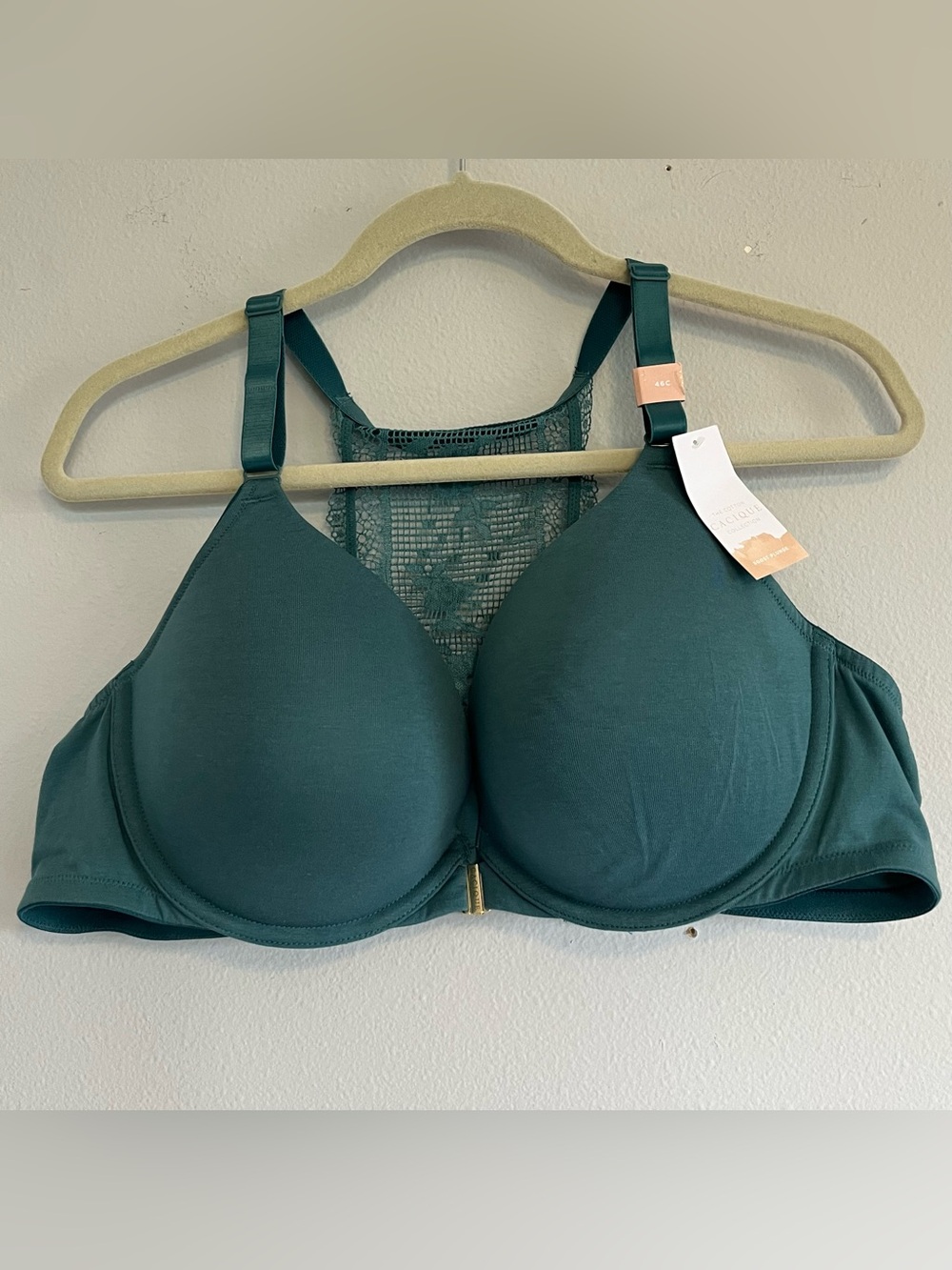 NWT Cacique Boost Plunge Bra Cotton Blend Padded Underwire Women 46C Teal Green